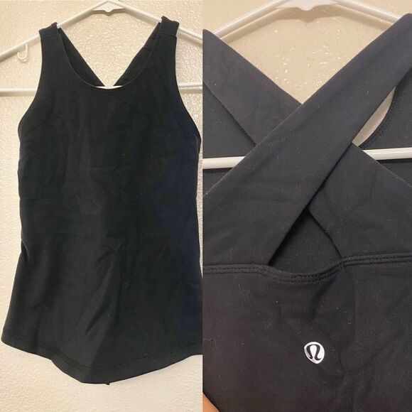 Lululemon wet dry warm black scoop neck Tank top cross thick strap size 2/4 - Picture 1 of 9